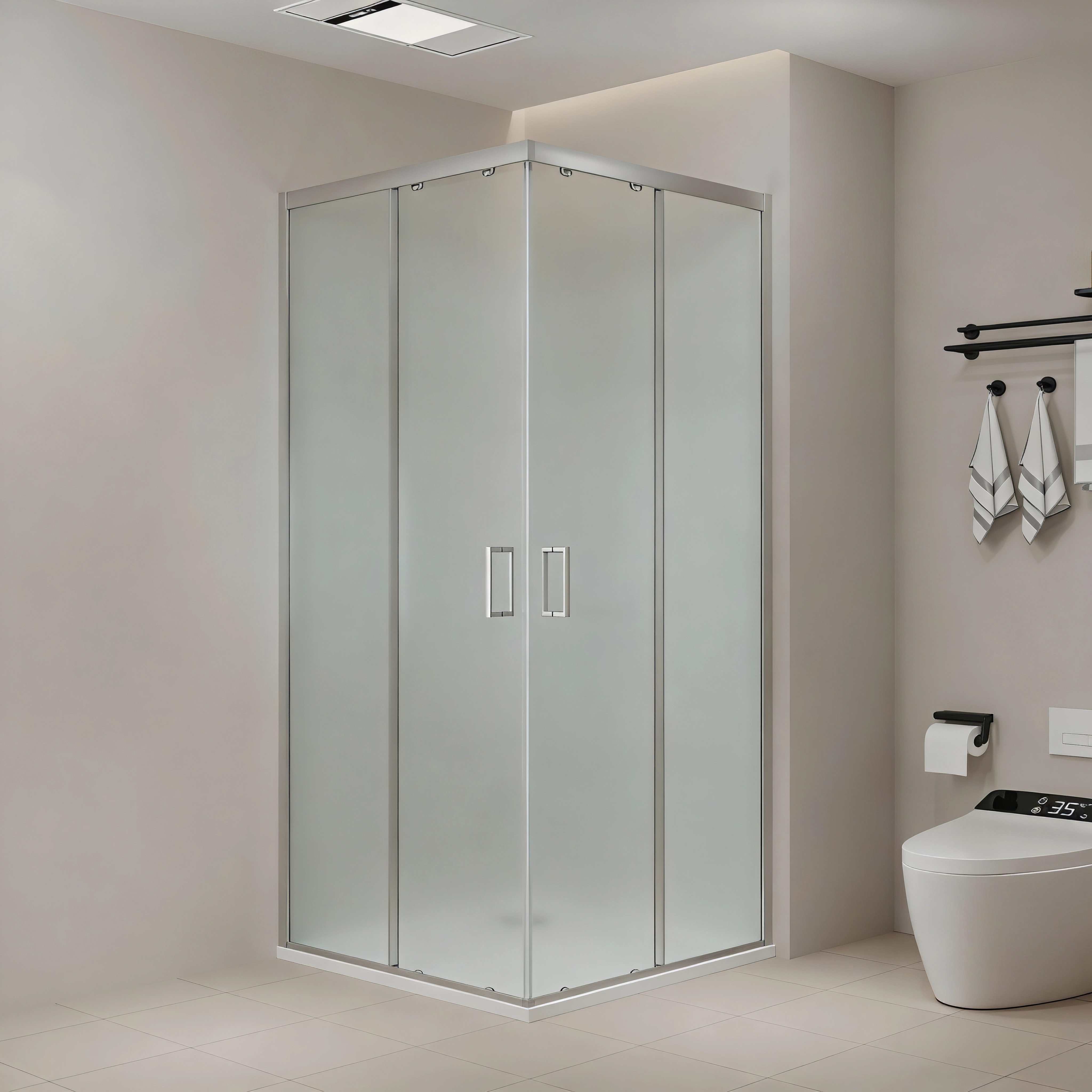 NORTH 6MM 80x100 | Box Doccia Opaco 190h Angolare con maniglie e profili in alluminio