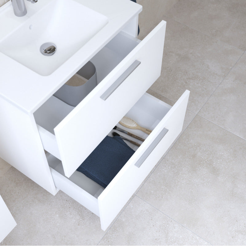 Easy | Mobile bagno sospeso 60cm con specchio e lampada Led - Bianco Lucido