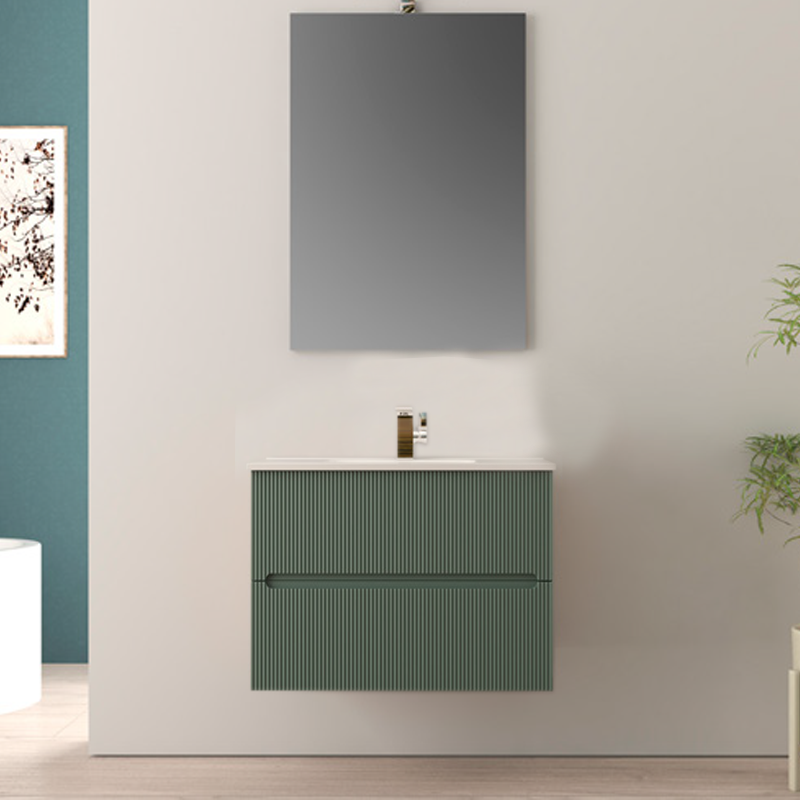 FAN | Mobile bagno 60cm sospeso cannettato - Verde Opaco