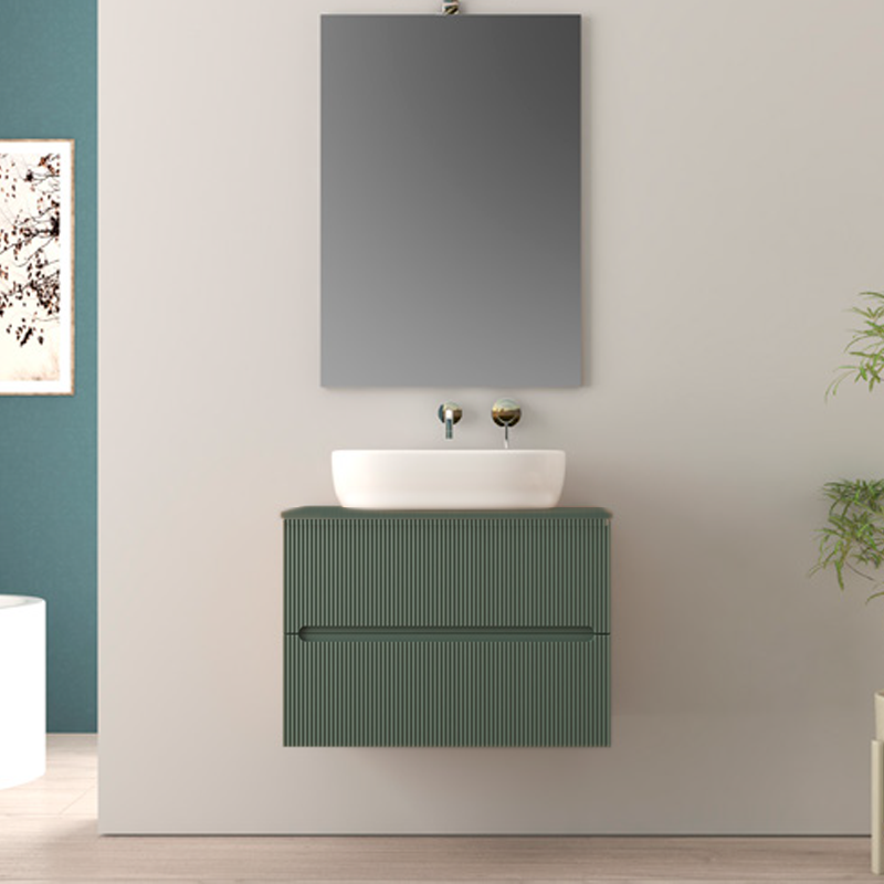 FAN | Mobile bagno 60cm sospeso cannettato con lavabo in appoggio-Verde Opaco