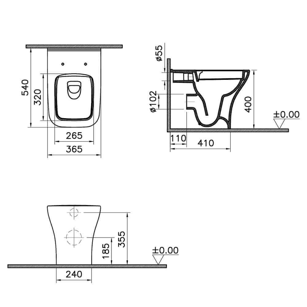 SQUARE | Wc rimless a terra filo muro