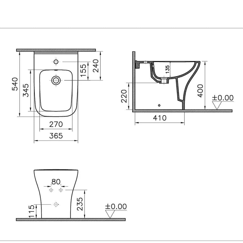 SQUARE | Bidet a terra filo parete bianco