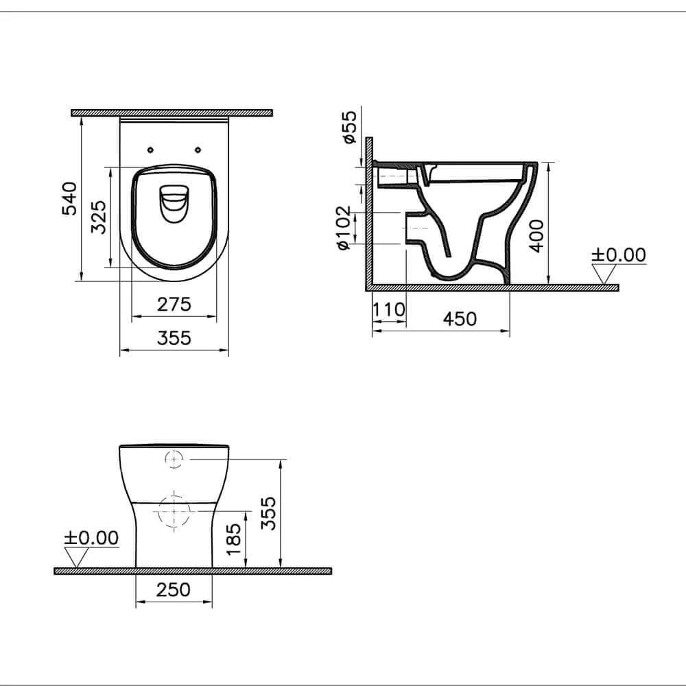ROUND | Wc a terra Filo Muro Rimless bianco