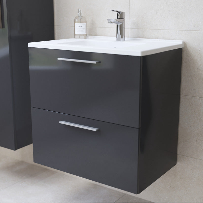Easy | Mobile bagno sospeso 60cm con specchio e lampada Led - Antracite