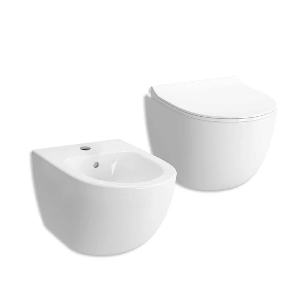 NETOS | Set sanitari sospesi Bianco Opaco WC E BIDET rimless con coprivaso incluso