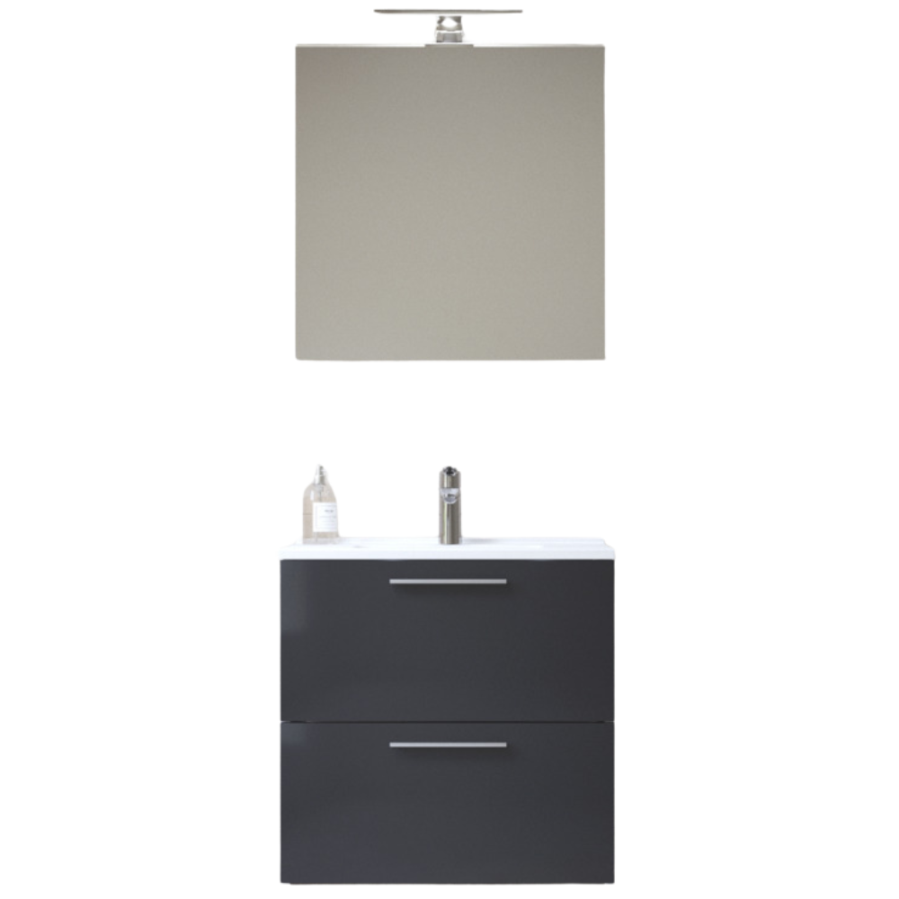 Easy | Mobile bagno sospeso 60cm con specchio e lampada Led - Antracite