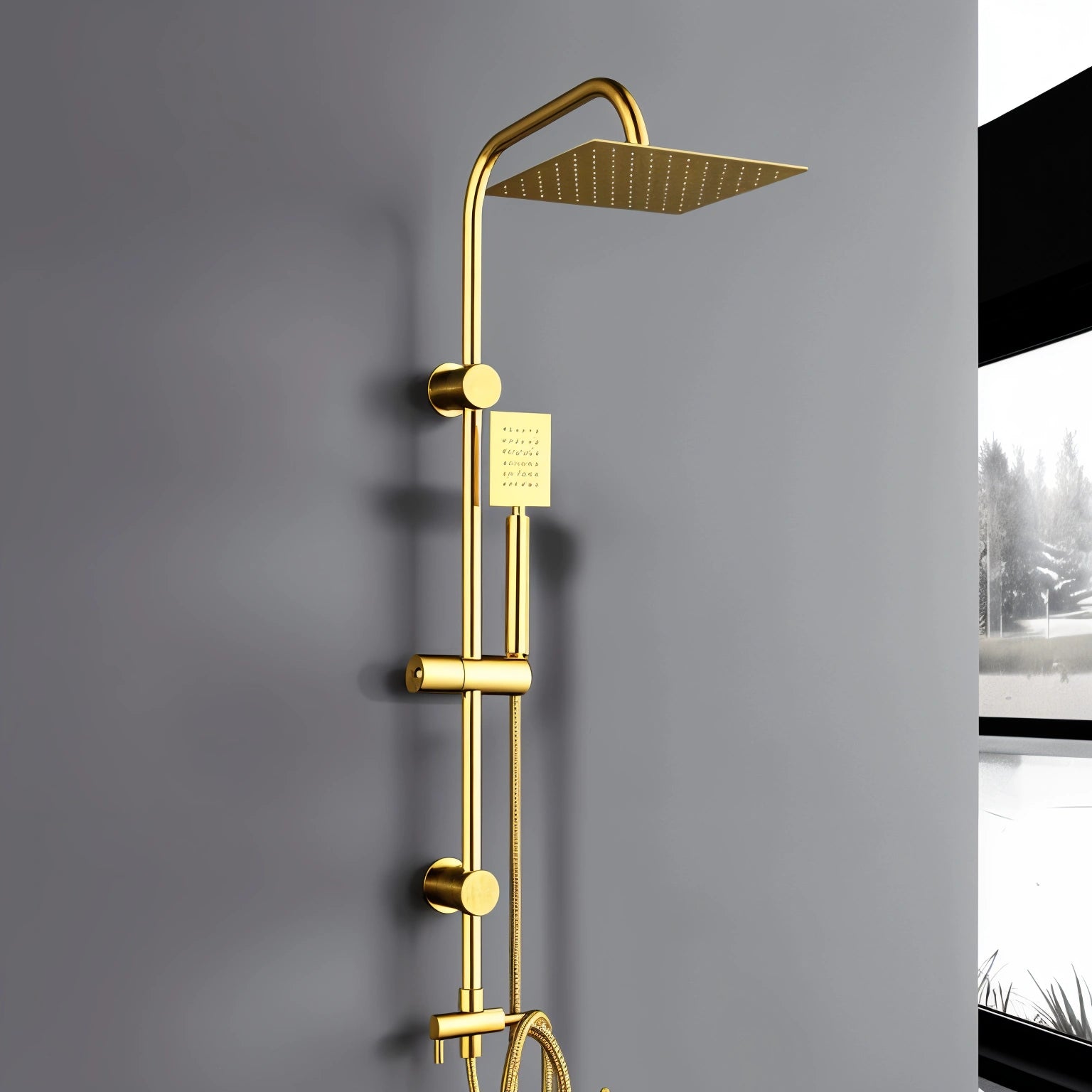 CHIARA ORO | Colonna doccia quadrata con soffione e doccetta slim in acciaio finitura gold