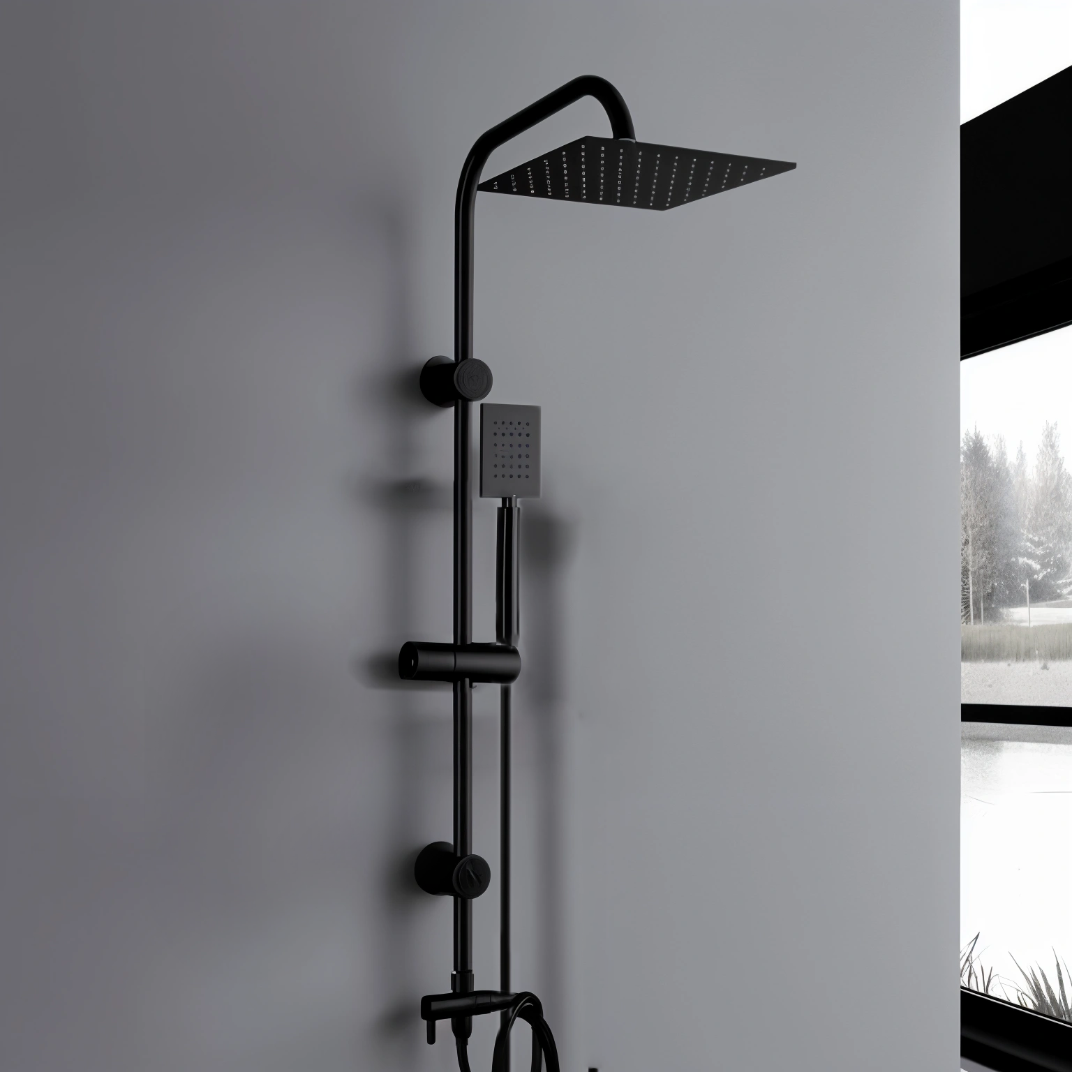 CHIARA NERA | Colonna doccia quadrata con soffione e doccetta slim in acciaio finitura nera