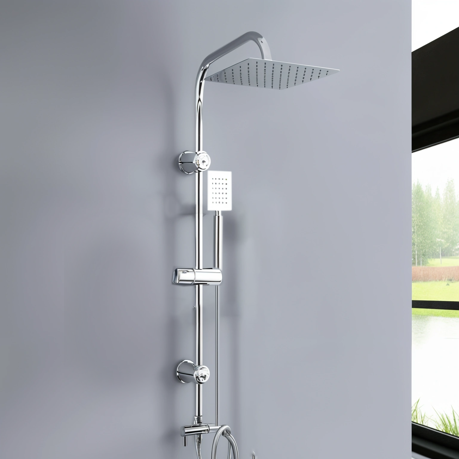 CHIARA | Colonna doccia quadrata con soffione e doccetta slim in acciaio
