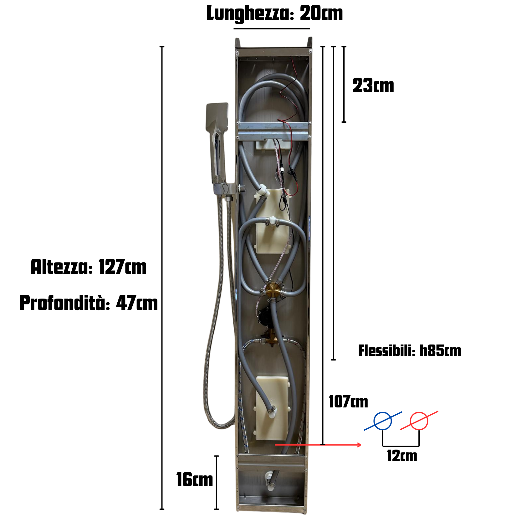 Pannello Doccia Idromassaggio Colonna Cromo Con Soffione e Doccetta - Schermo e Luci Led