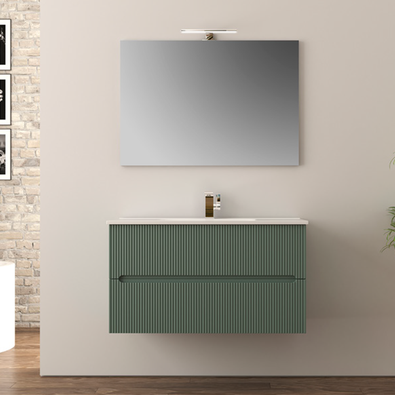 FAN | Mobile bagno 100cm sospeso cannettato - Verde Opaco