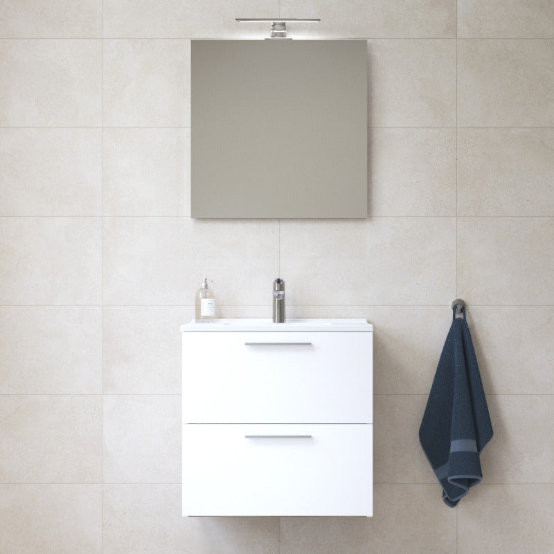 Easy | Mobile bagno sospeso 60cm con specchio e lampada Led - Bianco Lucido