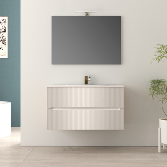 FAN | Mobile bagno 100cm sospeso cannettato - Bianco Opaco