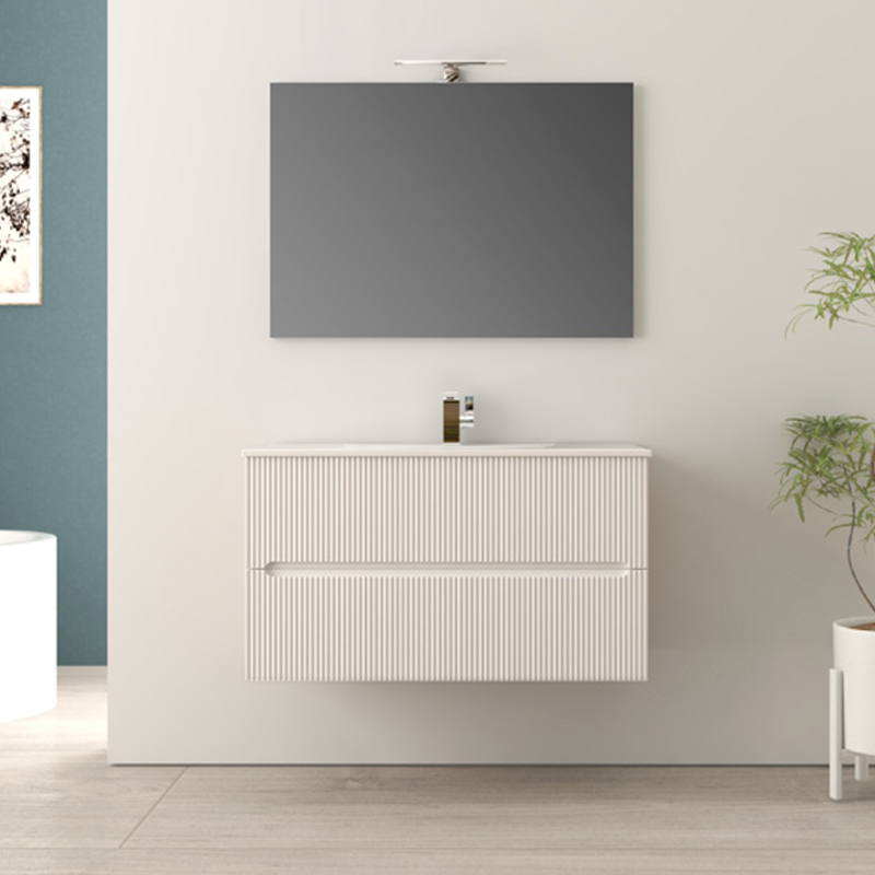 FAN | Mobile bagno 100cm sospeso cannettato - Bianco Opaco