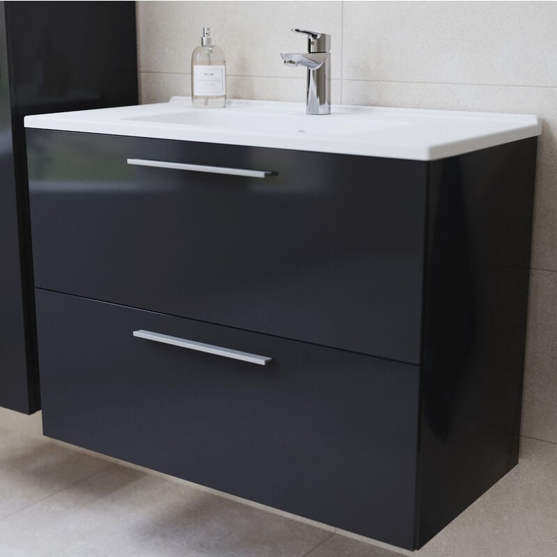 Easy | Mobile bagno sospeso 80cm con Specchio e lampada Led - Bianco Lucido