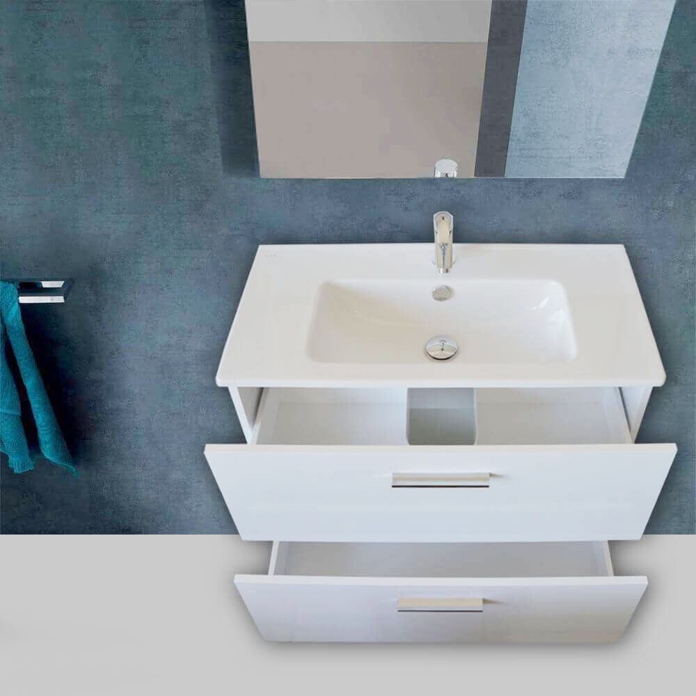 Easy | Mobile bagno sospeso 80cm con Specchio e lampada Led - Bianco Lucido
