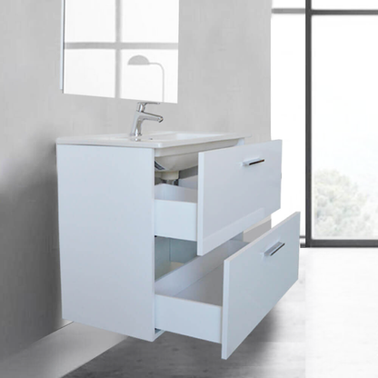 Easy | Mobile bagno sospeso 80cm con Specchio e lampada Led - Bianco Lucido