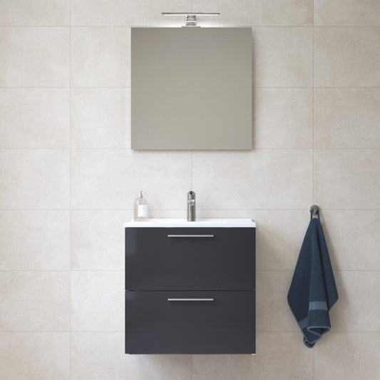 Easy | Mobile bagno sospeso 60cm con specchio e lampada Led - Antracite
