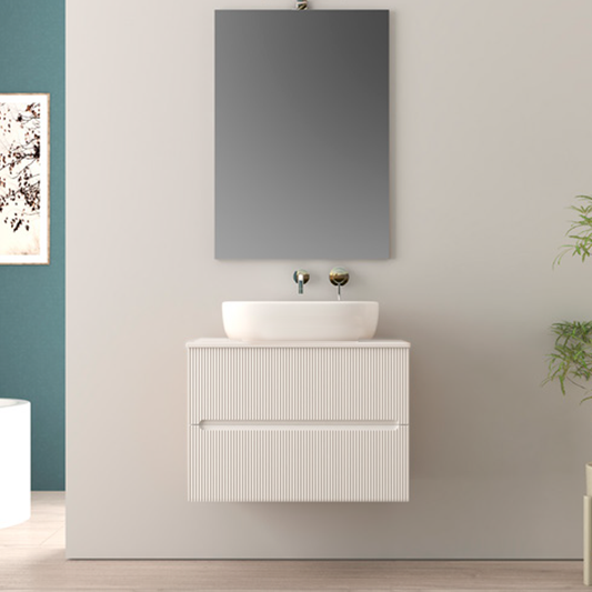 FAN | Mobile bagno 60cm sospeso cannettato con lavabo in appoggio-Bianco Opaco