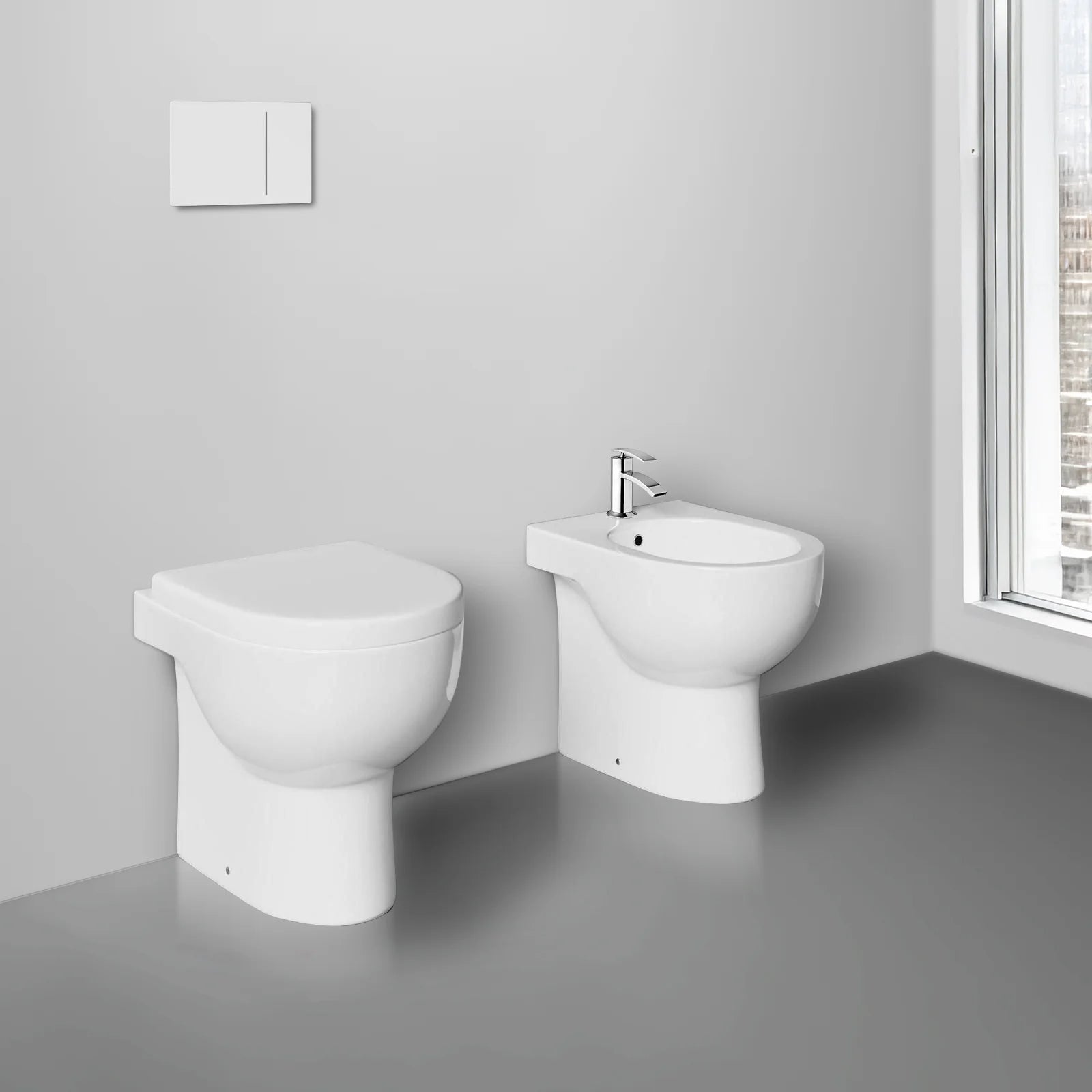 LARA | Set sanitari a terra filomuro con wc rimless