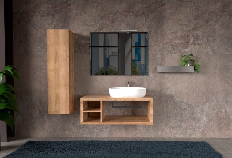 Liberty | Mobile da bagno 110cm componibile sospeso con ciotola rovere