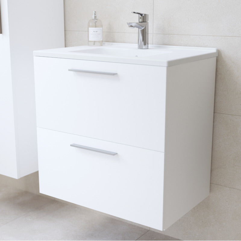 Easy | Mobile bagno sospeso 60cm con specchio e lampada Led - Bianco Lucido