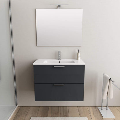 Easy | Mobile bagno sospeso 80cm con Specchio e lampada Led - Bianco Lucido