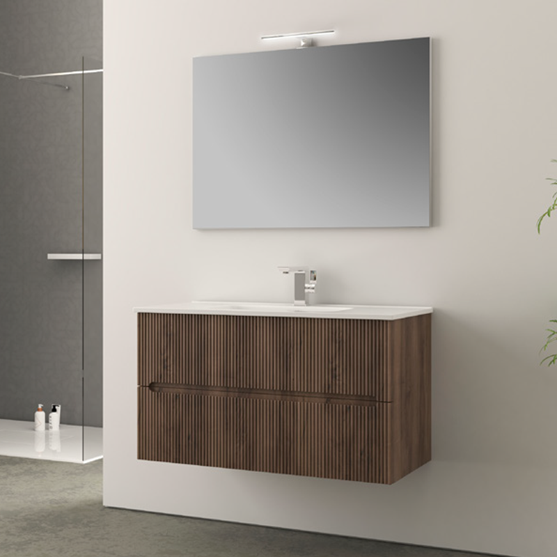 FAN | Mobile bagno 100cm sospeso cannettato - Noce
