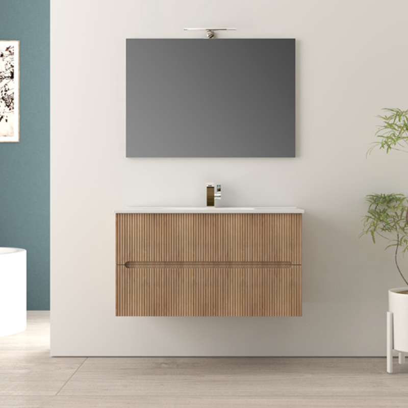 FAN | Mobile bagno 100cm sospeso cannettato - Rovere Tobacco