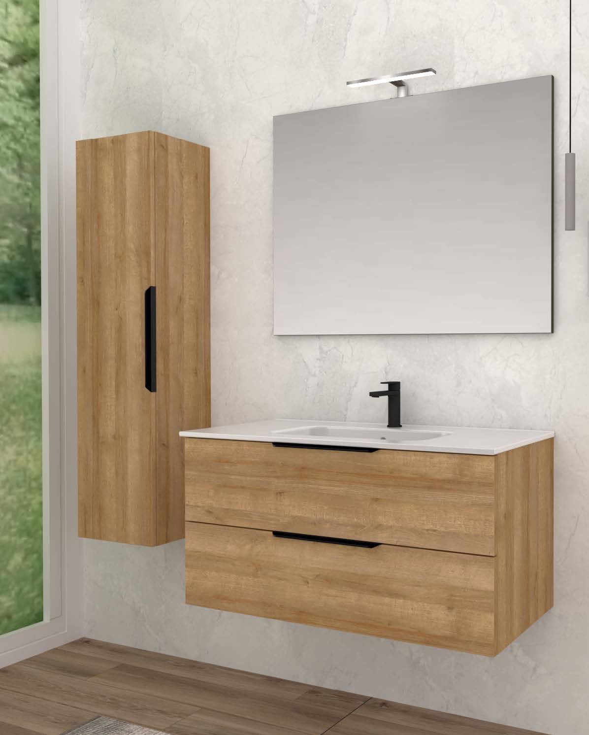 Fit| mobile da bagno 80cm. componibile sospeso Rovere
