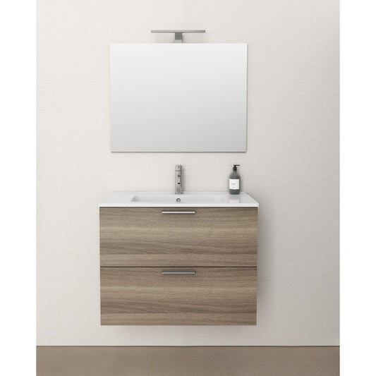 Easy | Mobile bagno sospeso 60cm con specchio e lampada Led - Rovere